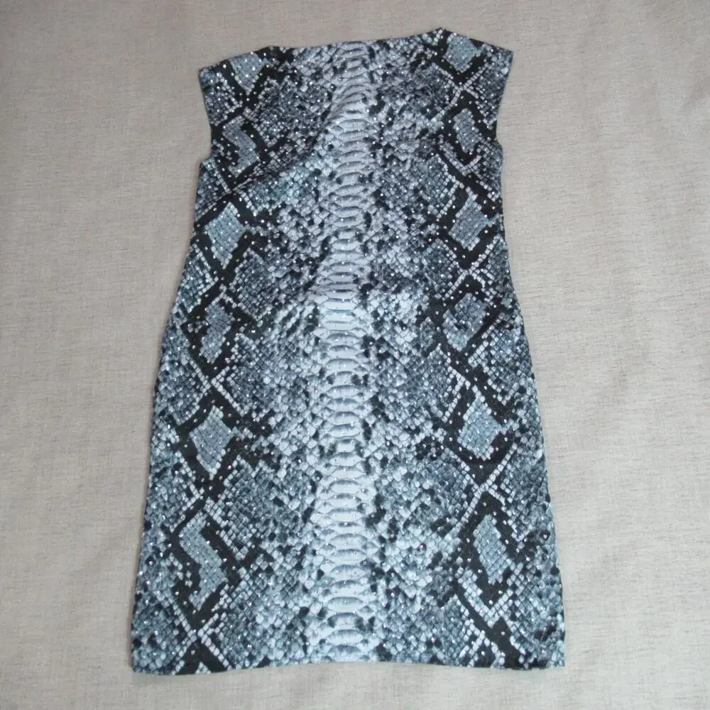 Michael Kors Dress Womens S Blue Gray Snake Skin Rhinestones Sleeveless Sheath